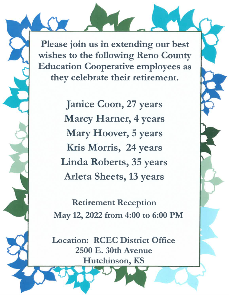 Retirement party May 12
